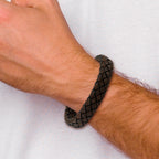 Stainless Steel Brushed Brown Braided Leather Bracelet for Men