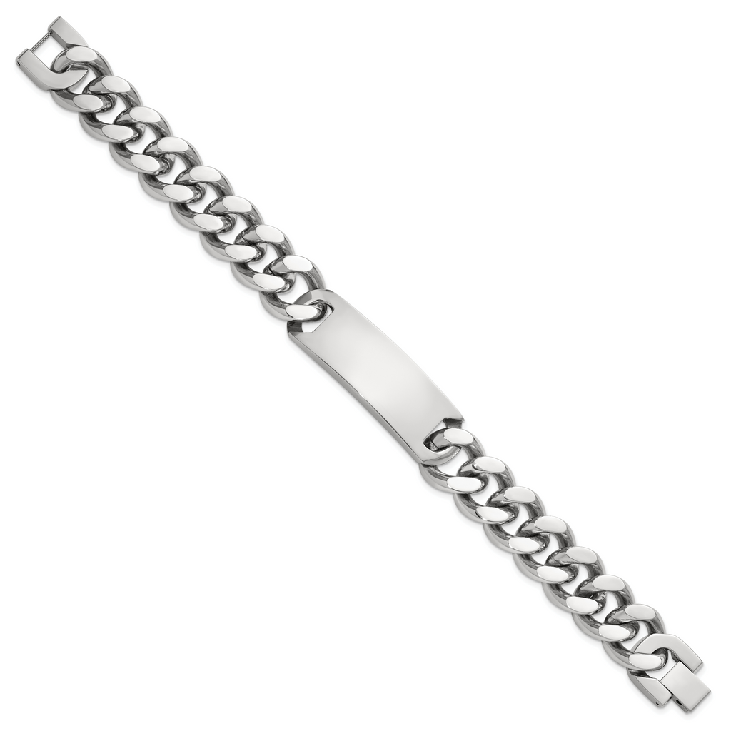 Stainless Steel Polished Curb Link ID Bracelet for Men