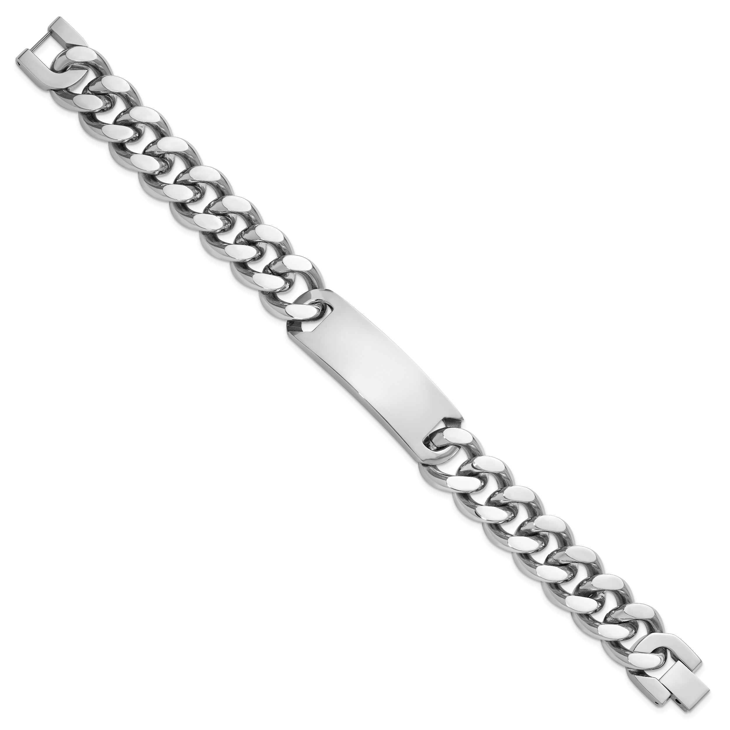 Stainless Steel Polished Curb Link ID Bracelet for Men