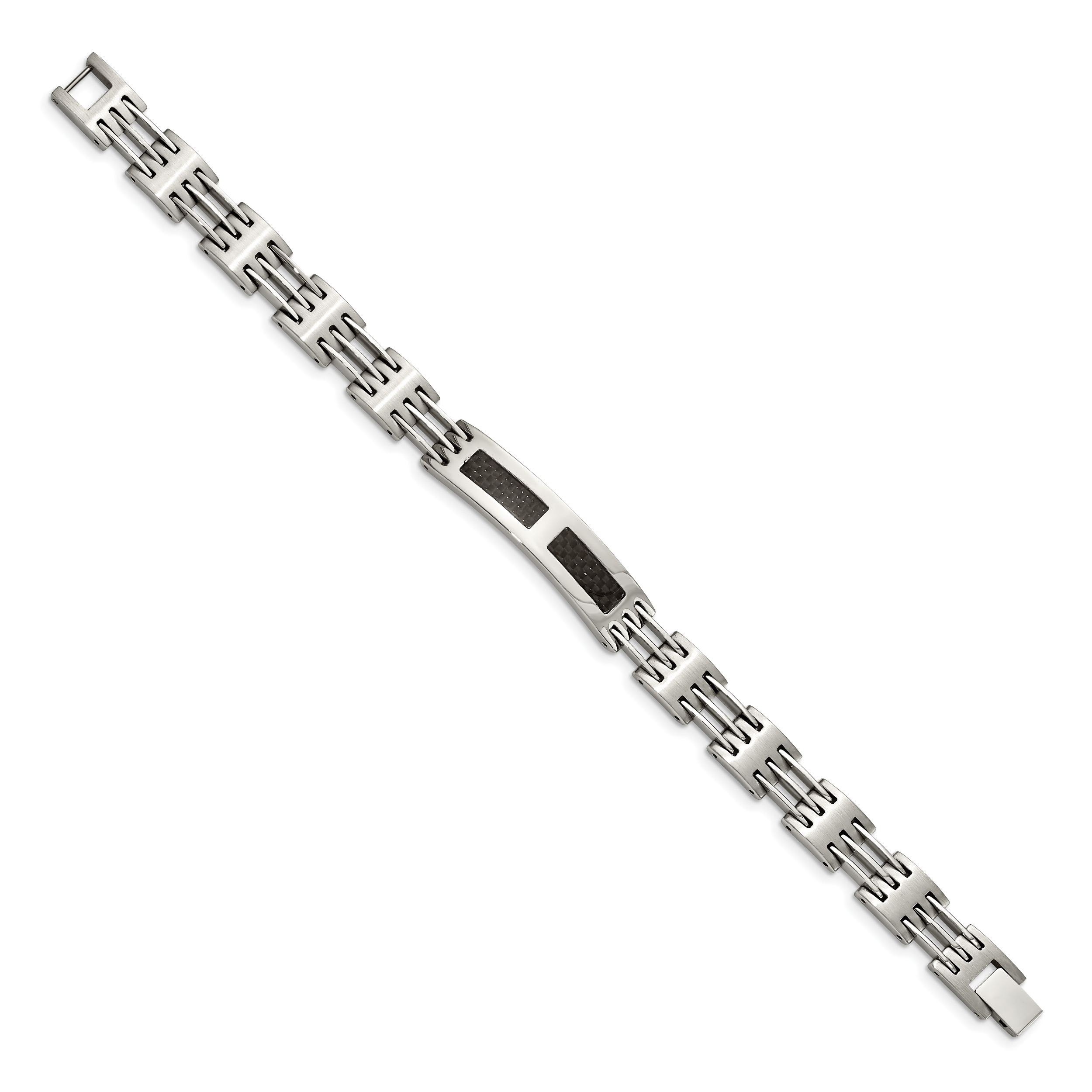 Stainless Steel Polished with Black Carbon Fiber Inlay ID Bracelet for Men Secondary image