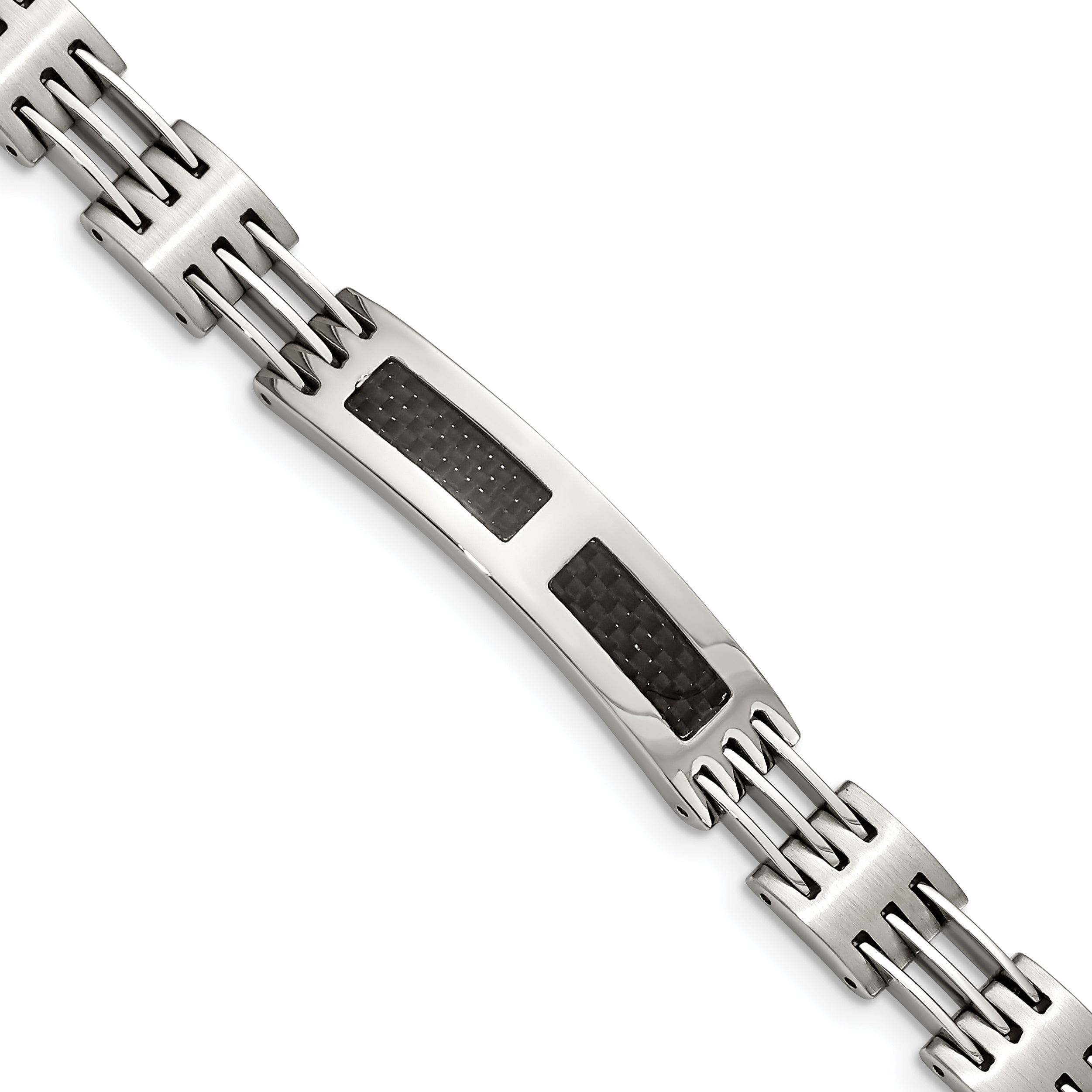 Stainless Steel Polished with Black Carbon Fiber Inlay ID Bracelet for Men Main image