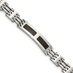 Stainless Steel Polished with Black Carbon Fiber Inlay ID Bracelet for Men