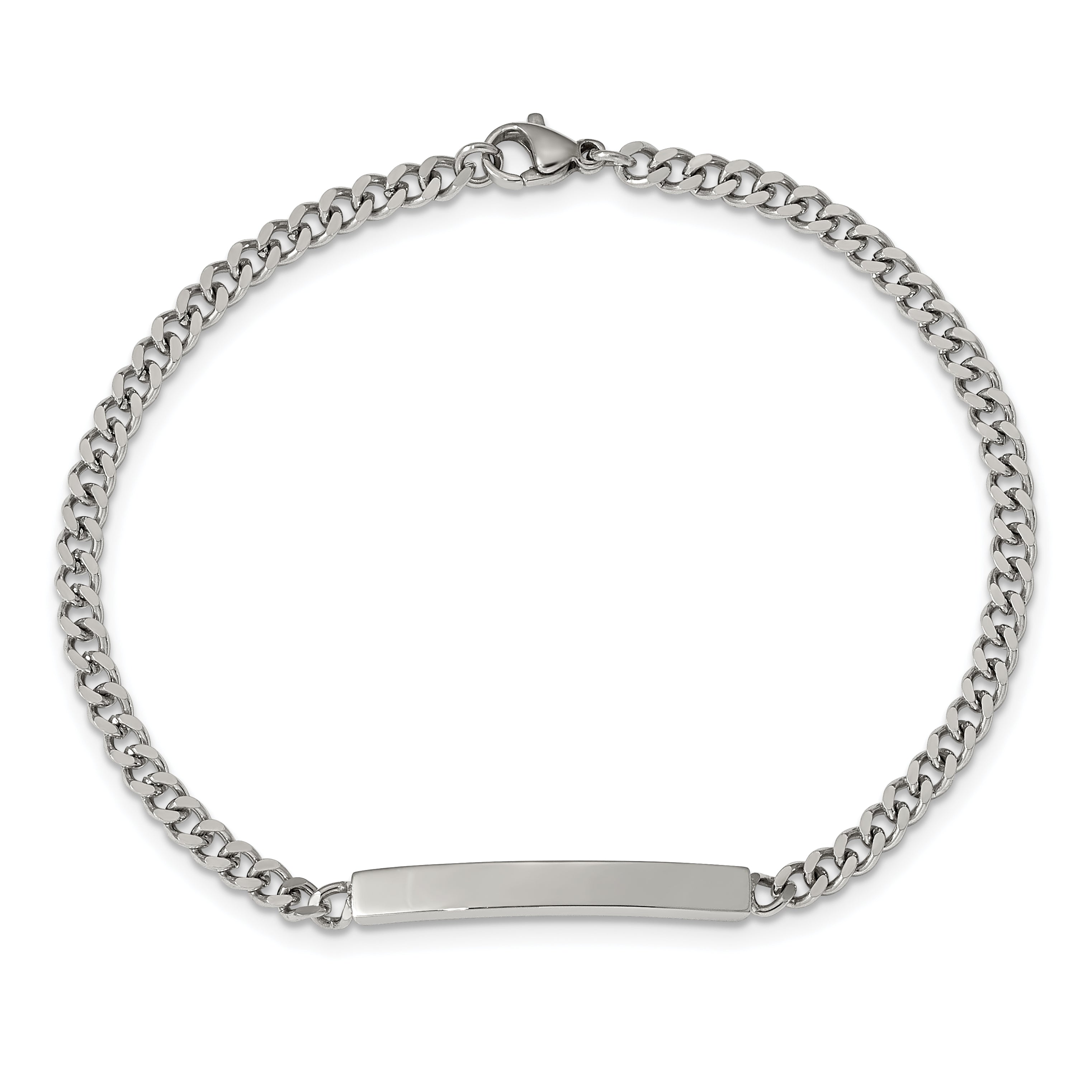 Stainless Steel Polished Flat Curb Chain ID Bracelet for Men