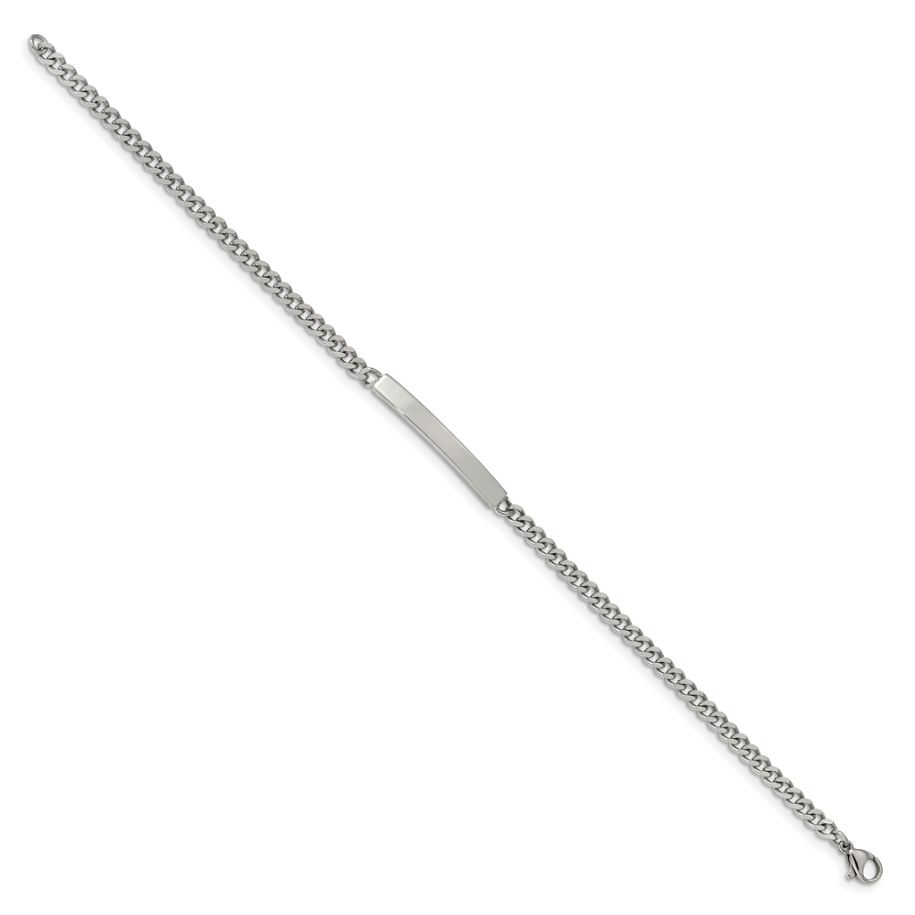 Stainless Steel Polished Flat Curb Chain ID Bracelet for Men