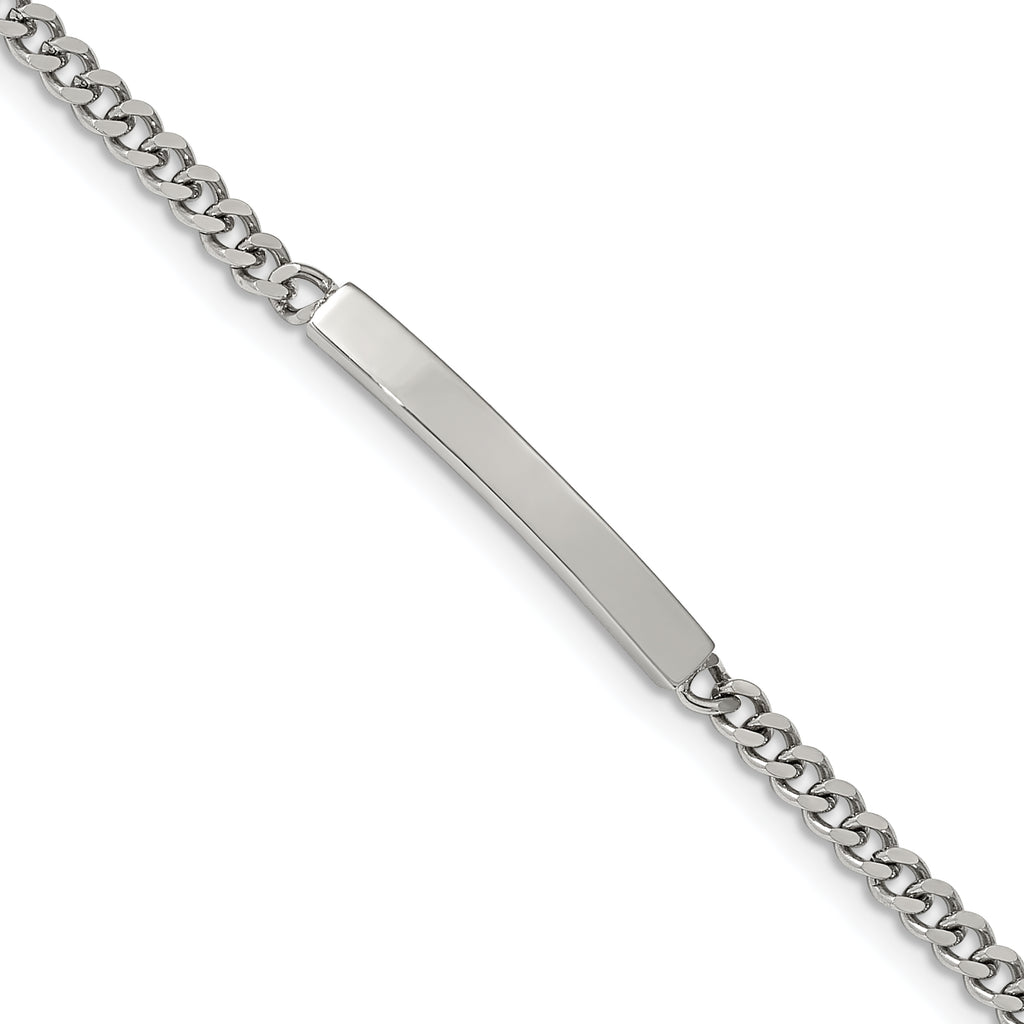 Stainless Steel Polished Flat Curb Chain ID Bracelet for Men
