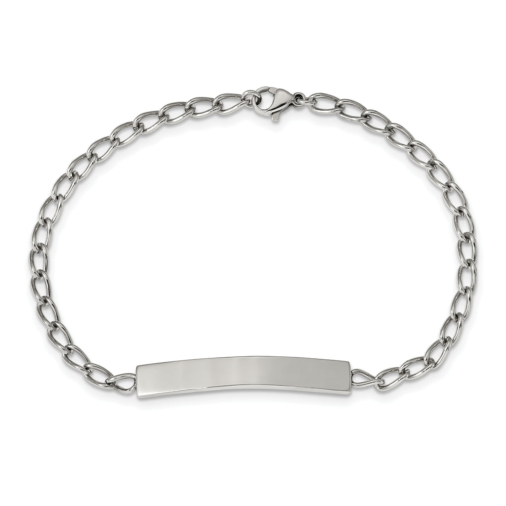 Stainless Steel Polished Curb Chain ID Bracelet for Men