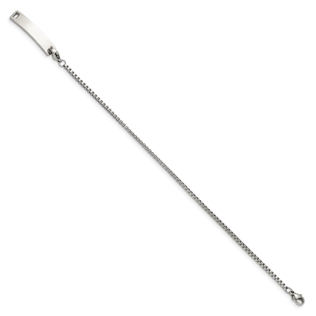 Stainless Steel Polished Box Chain with Removeable ID Plate Bracelet