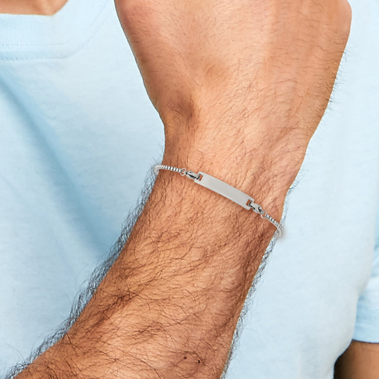 Stainless Steel Polished Box Chain with Removeable ID Plate Bracelet