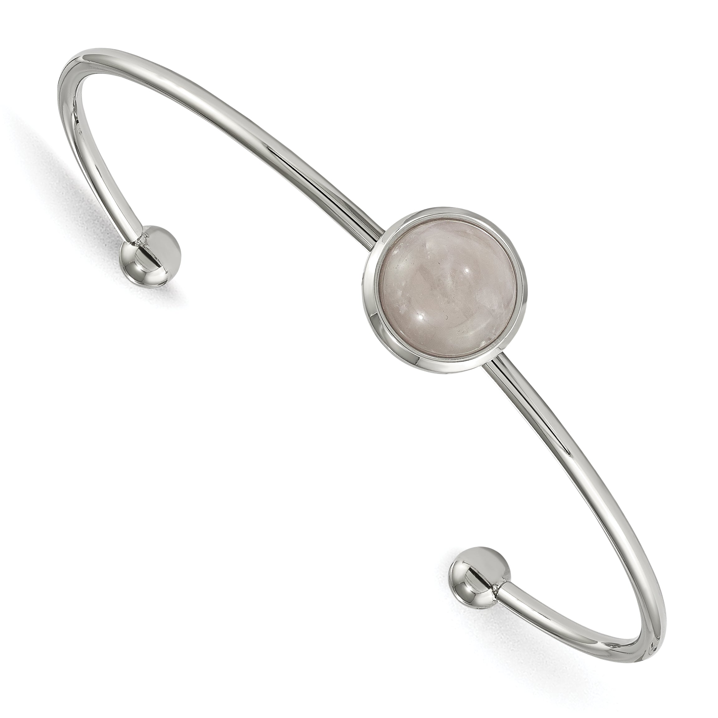 Stainless Steel Polished with Rose Quartz Cuff Bangle Bracelet for Women
