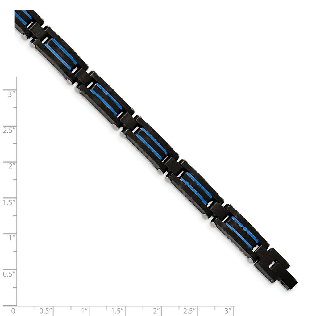 Stainless Steel Brushed and Polished Black and Blue IP-plated Link Bracelet for Men