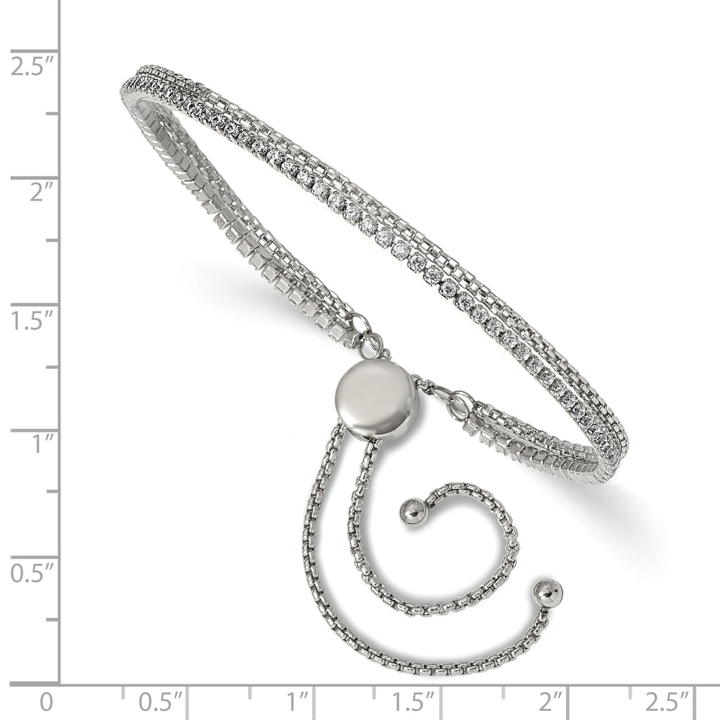 Stainless Steel Polished with Cubic Zirconia 2 Strand Adjustable Bracelet for Women