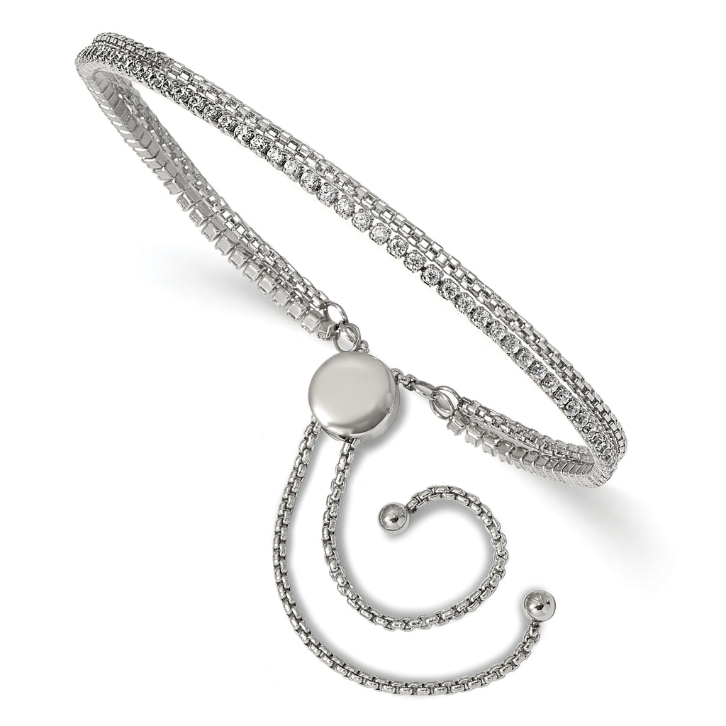 Stainless Steel Polished with Cubic Zirconia 2 Strand Adjustable Bracelet for Women