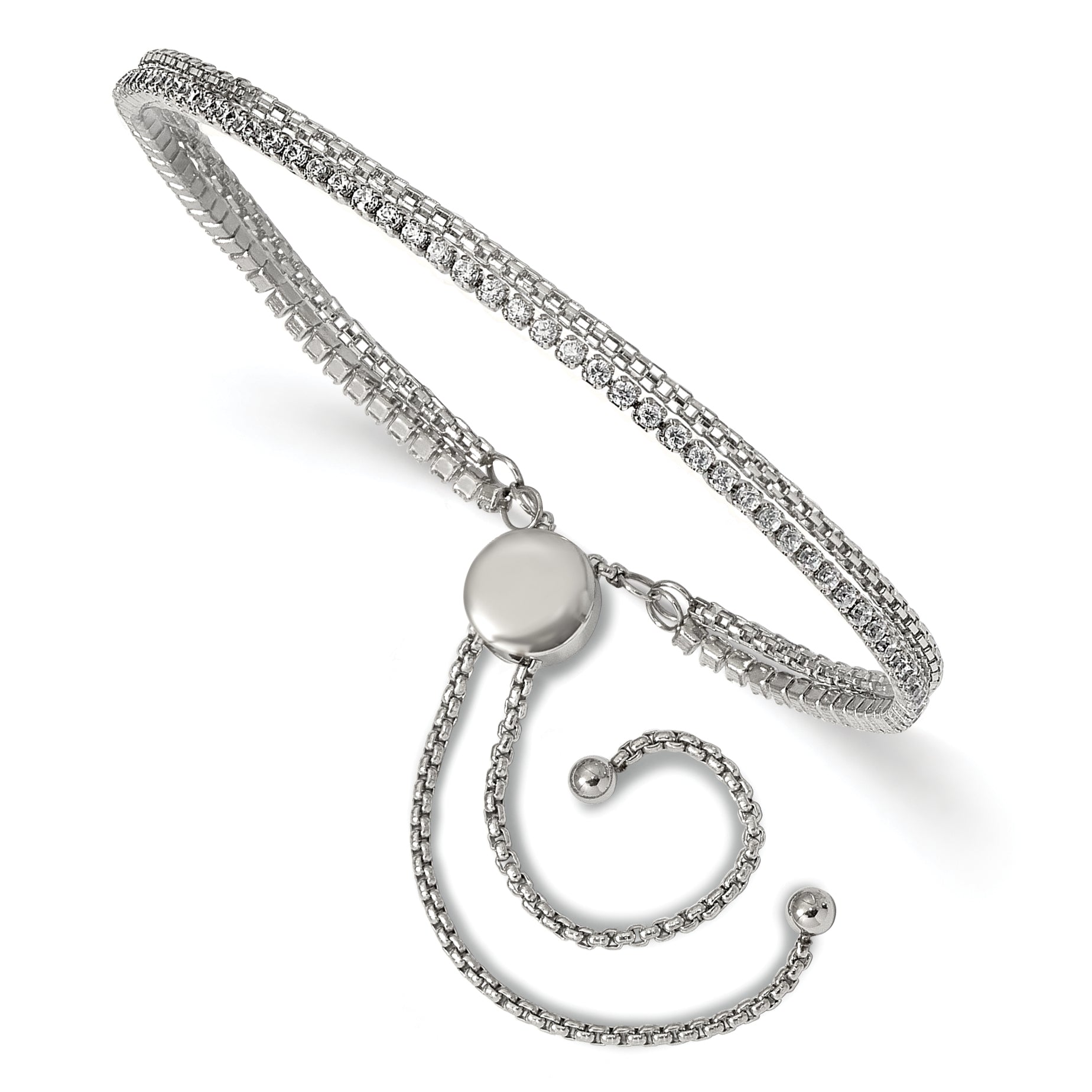 Stainless Steel Polished with Cubic Zirconia 2 Strand Adjustable Bracelet for Women