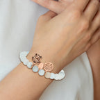 Stainless Steel Antiqued and Polished Rose IP-plated 8mm Blue/Grey Dyed Jade Beaded Stretch Bracelet for Women