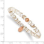 Stainless Steel Polished Rose IP-plated 6mm White Wave Agate Beaded Stretch Bracelet for Women