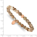 Stainless Steel Polished Rose IP-plated 6mm Brown Jasper Beaded Stretch Bracelet for Women
