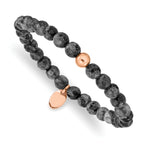 Stainless Steel Polished Rose IP-plated 6mm Spectrolite Beaded Stretch Bracelet for Women