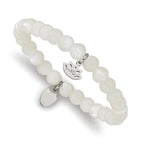 Stainless Steel Polished Lotus 6mm Mother of Pearl Beaded Stretch Bracelet for Women