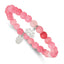 Stainless Steel Polished Lotus 6mm Pink Jade Beaded Stretch Bracelet for Women