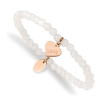 Stainless Steel Polished Rose IP-plated Love Heart 4mm Jade Beaded Stretch Bracelet for Women