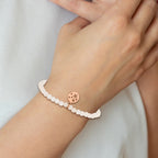 Stainless Steel Polished Rose IP-plated Stars 4mm White Jade Beaded Stretch Bracelet for Women