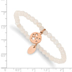 Stainless Steel Polished Rose IP-plated Stars 4mm White Jade Beaded Stretch Bracelet for Women