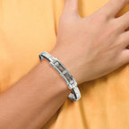 Stainless Steel Brushed and Polished with Black Carbon Fiber Inlay Hinged Bangle Bracelet for Men