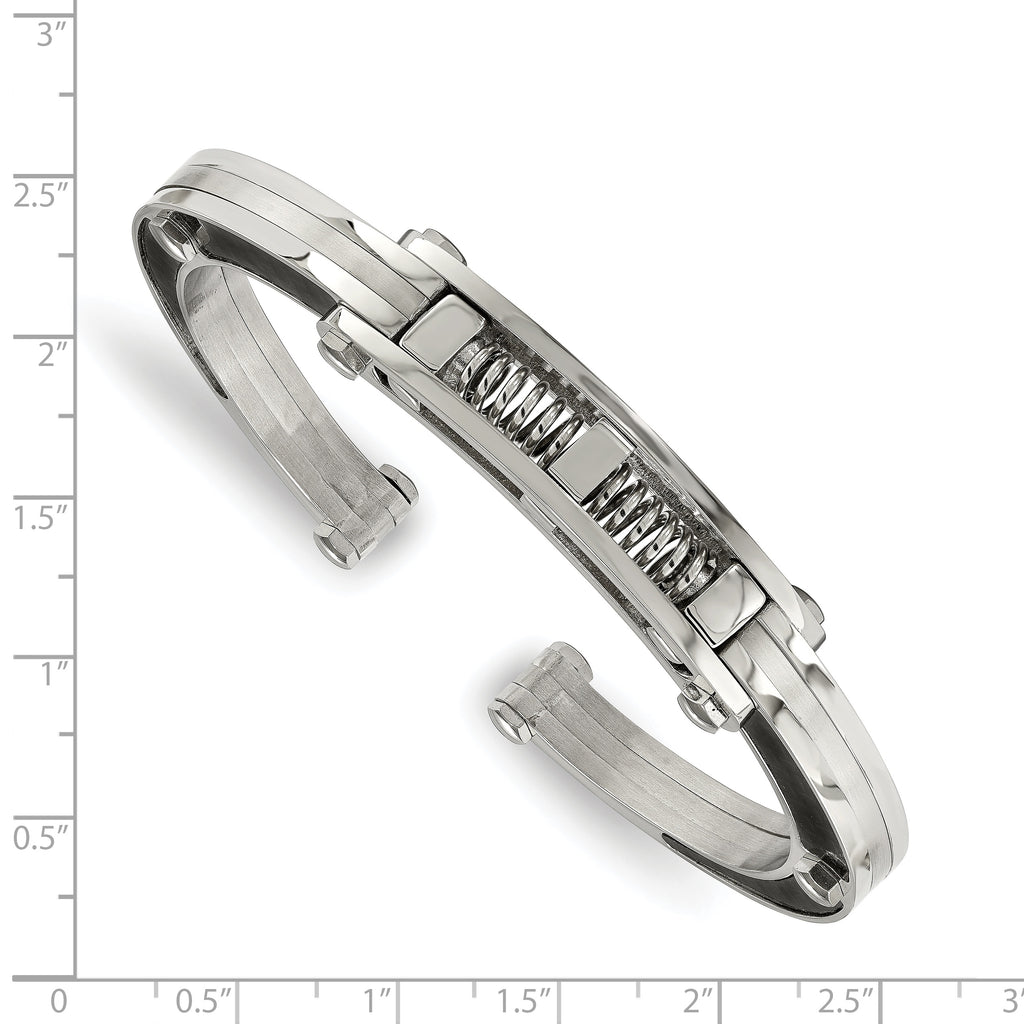 Stainless Steel Brushed and Polished with Black Carbon Fiber Inlay Hinged Bangle Bracelet for Men