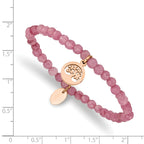 Stainless Steel Polished Rose IP-plated Tree 4mm Pink Jade Beaded Stretch Bracelet for Women