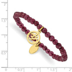 Stainless Steel Polished Yellow IP-plated Ohm 4mm Purple Jade Beaded Stretch Bracelet for Women