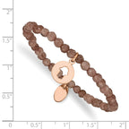 Stainless Steel Polished Rose IP-plated Hamsa 4mm Brown Jade Beaded Stretch Bracelet for Women
