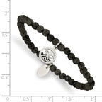 Stainless Steel Polished Angel 4mm Black Jade Beaded Stretch Bracelet for Women