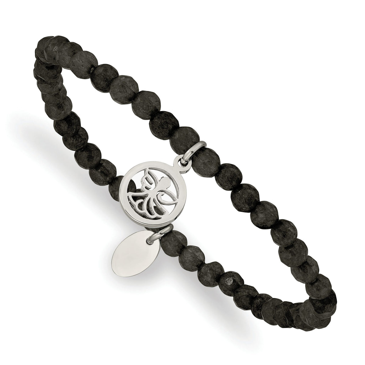 Angel Black Jade Beaded Bracelet in Stainless Steel, 4.2mm, 6.5 Inch - Sophia Jewelers Main image