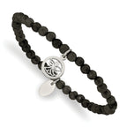 Stainless Steel Polished Angel 4mm Black Jade Beaded Stretch Bracelet for Women