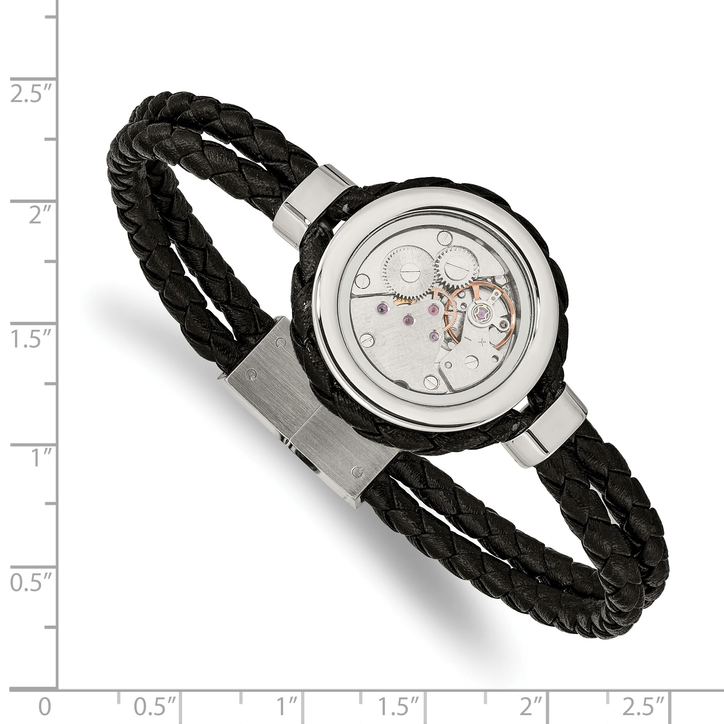 Stainless Steel Brushed and Polished Yellow IP-palted with Cubic Zirconia Black Braided Leather Bracelet for Men Secondary image