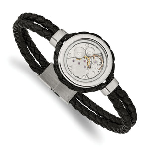 Cubic Zirconia Leather Bracelet in Yellow IP-Plated Stainless Steel, 8mm, 8.2 in - Sophia Jewelers