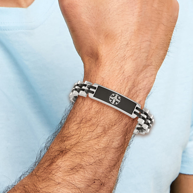 Stainless Steel Brushed and Polished Black IP-plated ID Bracelet for Men