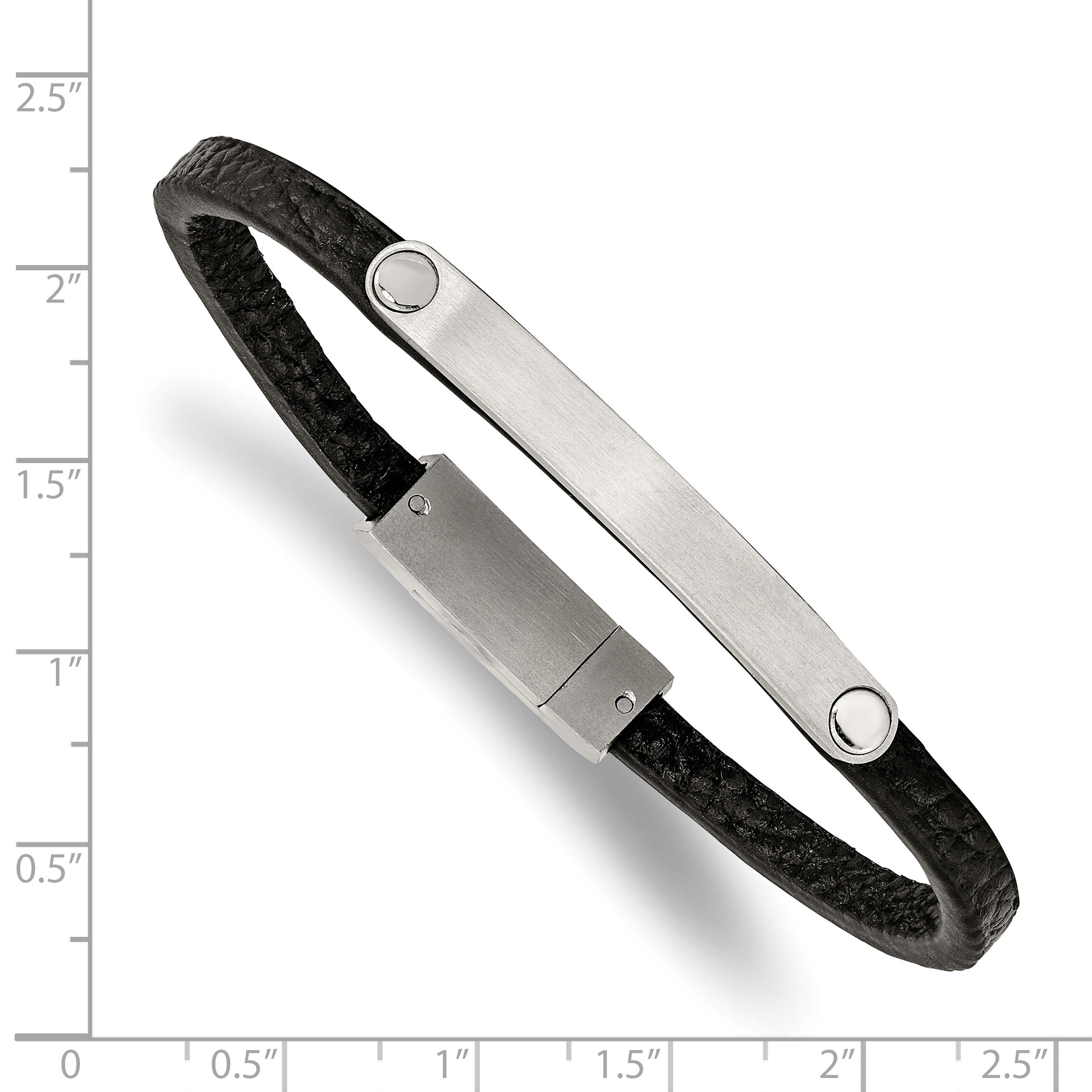 Stainless Steel Brushed Black Leather ID Bracelet for Men
