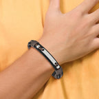 Stainless Steel Polished Black and Brown Leather ID Bracelet for Men