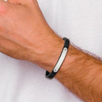 Stainless Steel Polished Black Leather ID Bracelet for Men