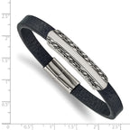 Stainless Steel Antiqued and Polished Navy Blue Leather Bracelet for Men