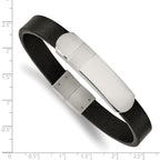 Stainless Steel Brushed and Polished Black Leather ID Bracelet for Men