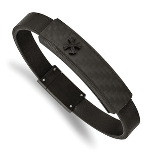 Carbon Fiber & Leather Bracelet in Black IP Steel, 9.4mm × 8.2" - Sophia Jewelers