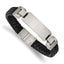 Brushed Black Leather ID Bracelet in Stainless Steel, 10.1mm, 8.5in - Sophia Jewelers