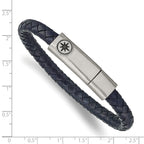 Stainless Steel Antiqued and Brushed Compass Navy Blue Braided Leather Bracelet for Men
