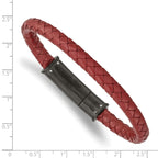 Stainless Steel Brushed Black IP-plated Red Braided Leather Bracelet for Men