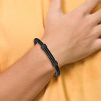 Stainless Steel Polished Black IP-plated Black Braided Leather Bracelet for Men