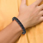 Stainless Steel Brushed Black IP-plated Black and Brown Leather Bracelet for Men