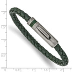 Stainless Steel Antiqued Green Braided Leather Bracelet for Men
