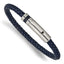 Blue Braided Leather Bracelet in Stainless Steel, 5mm 8.2in - Sophia Jewelers